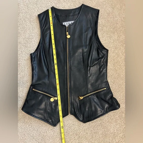 Siena Studio Vintage Leather Gold Accent Full Zip Black Vest Women’s Size Small - Picture 6 of 13